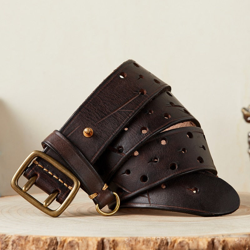 Luxury Thick Genuine Leather Men Belt Double Buckle Belt Ceinture Leather Belt Men Jeans Trouser Belt For Jeans