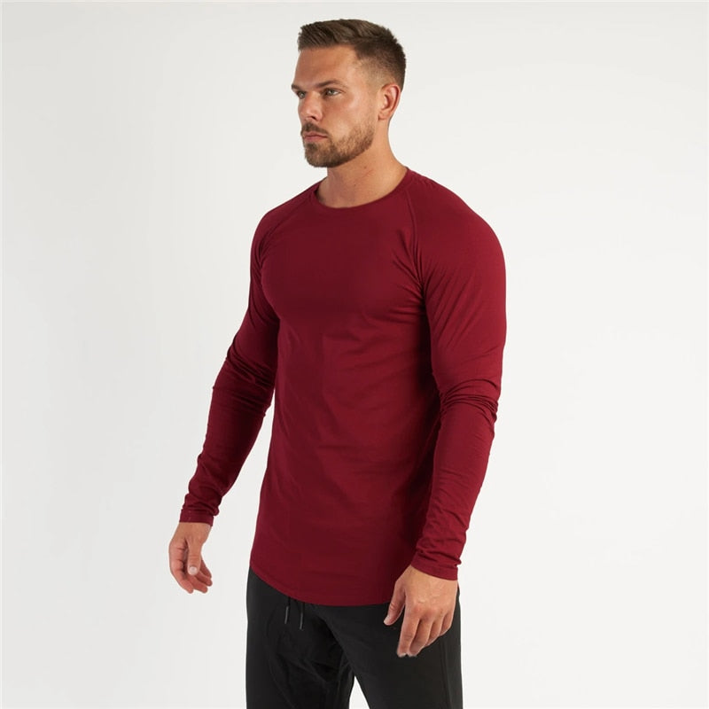 T-Shirt Men Spring Cotton T Shirt Men Solid Sports Tshirt O-neck Long Sleeve