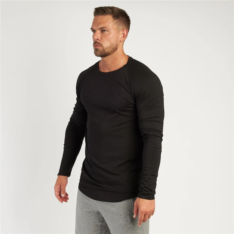 T-Shirt Men Spring Cotton T Shirt Men Solid Sports Tshirt O-neck Long Sleeve