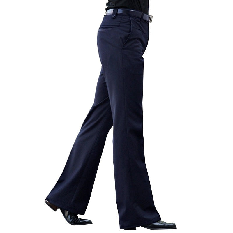 Flared Boot Cut Trousers Men Business Casual Slim Office Meeting Elegant Black Suit Pants