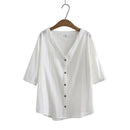 Summer Women Shirt Tops Female Clothes Jacquard V Neck Half Sleeve Blouses Casual