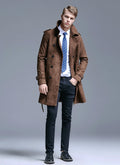Trench Men Double Breasted Slim Coat Men Solid Color Long Windbreaker Jacket