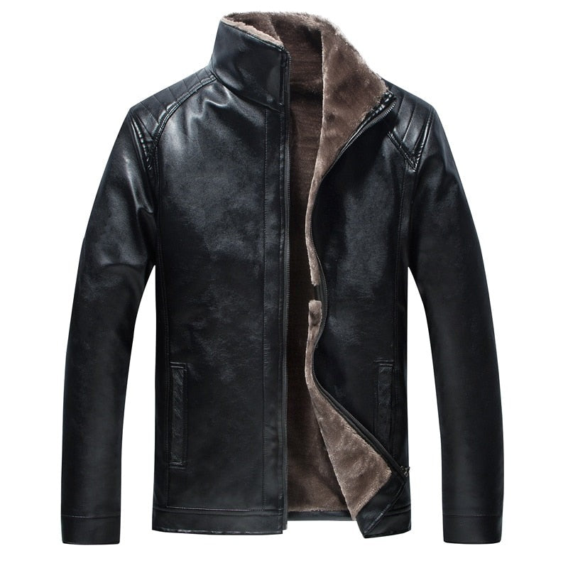 Leather Jacket Mens Winter Fleece Men Thick Motorcycle windproof Warm Coat Male Clothing