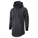 Men Slim Long section High collar Hooded Sweatshirt Man Extend Curved hem Solid black Cotton Casual Pullover Hoodies