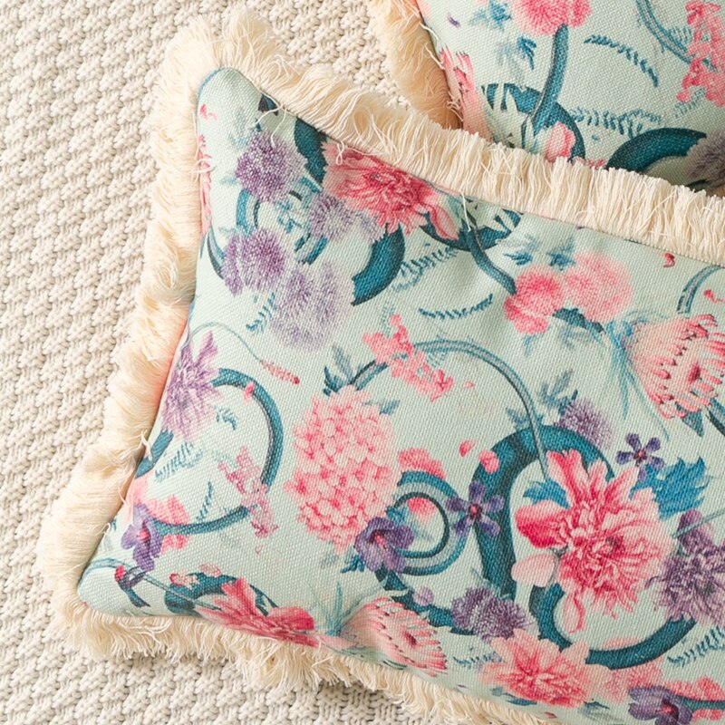 Floral Cushion Cover Dandelion Peony Leaves Pillow Cover 45x45cm/30x50cm Tassels for home decoration Living Room Bedroom Chair