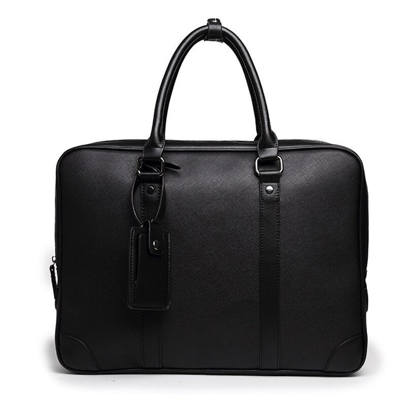 Men Business Briefcase 14 Inch Laptop Office Bag Black Leather Handbag Male Travel Big Portable Shoulder Crossbody Bag