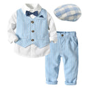 Kid Boy Formal Birthday Outfit Suit Toddler Gentleman Wedding Striped Vest Shirt  Pants Boys Ceremony Outerwear