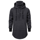 Men Slim Long section High collar Hooded Sweatshirt Man Extend Curved hem Solid black Cotton Casual Pullover Hoodies