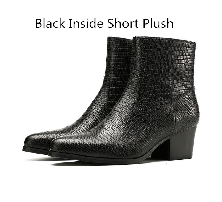 Autumn Winter High Heel Men Boots Quality Embossed Leather Chelsea Ankle Boots Trendy
