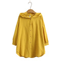 Spring Autumn Women Shirt Casual Clothes Female Tops Cotton And Linen Half Sleeve Hooded