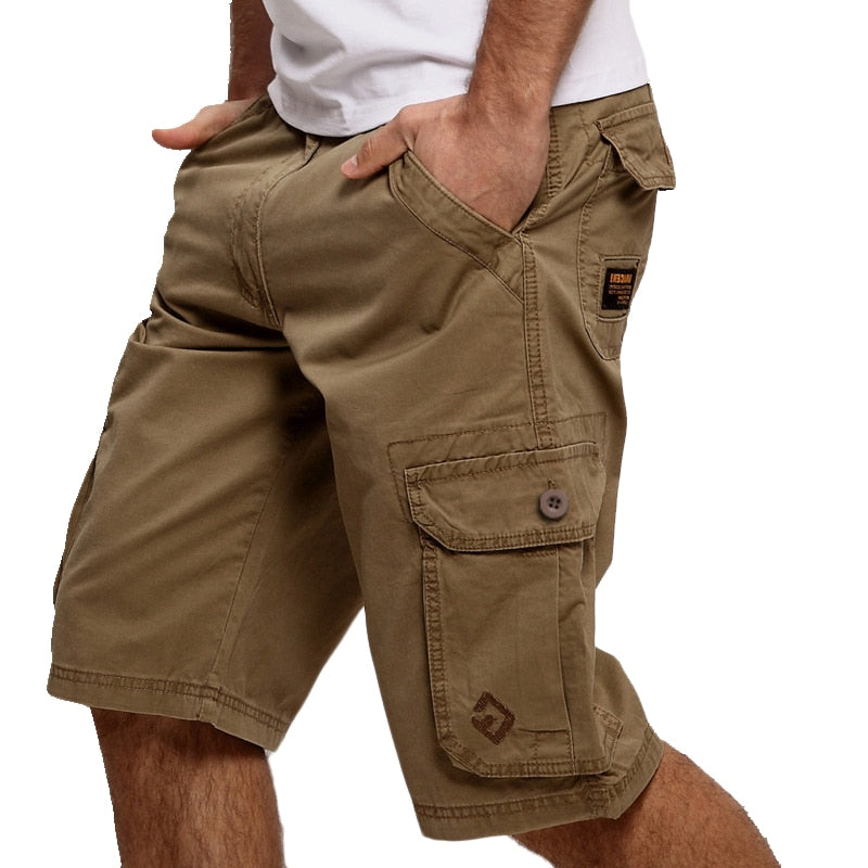Mens Cargo Shorts Casual Shorts Pockets Solid Army Green Male Loose Work Shorts