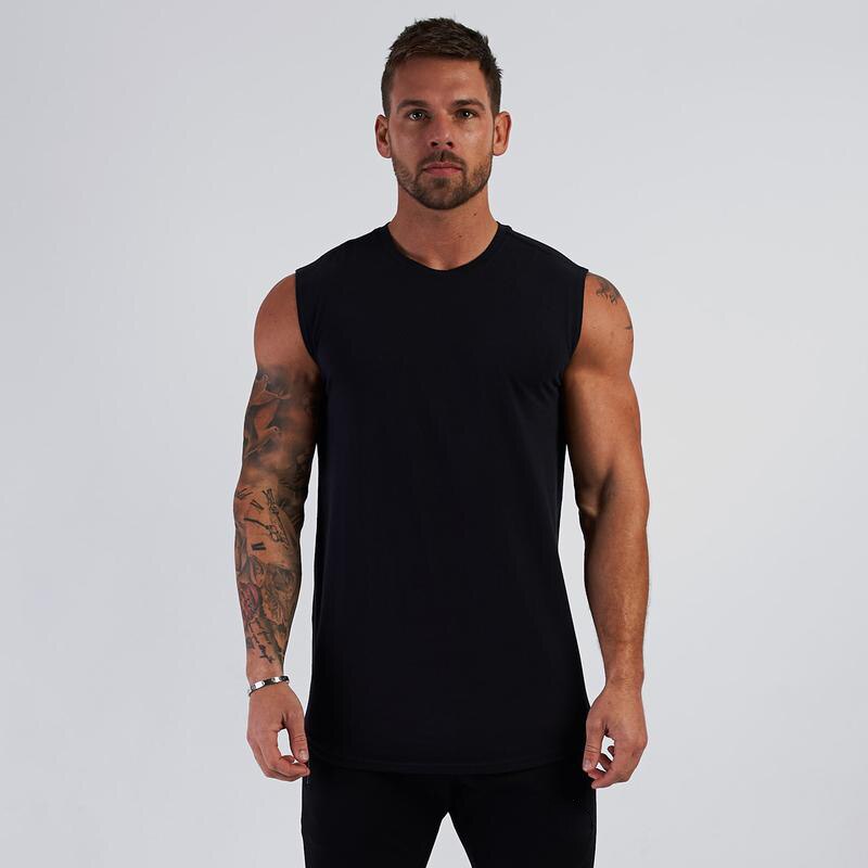 Compression Sleeveless Shirt Gym Clothing Fitness Mens Tank Top Cotton Bodybuilding Stringer Singlet Muscle Vest Workout