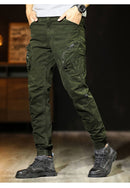 Men Cargo Pants Cotton Zipper Pocket Little Feet Overalls Army Military Style Breathable Casual Motion Outdoor On Foot Trousers