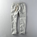 Men Linen Pants Casual Style Simple Sport Jogger Slim-Fit Thin Drawstring Stretch Waist Straight Ankle-Length Trouser
