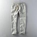 Men Linen Pants Casual Style Simple Sport Jogger Slim-Fit Thin Drawstring Stretch Waist Straight Ankle-Length Trouser