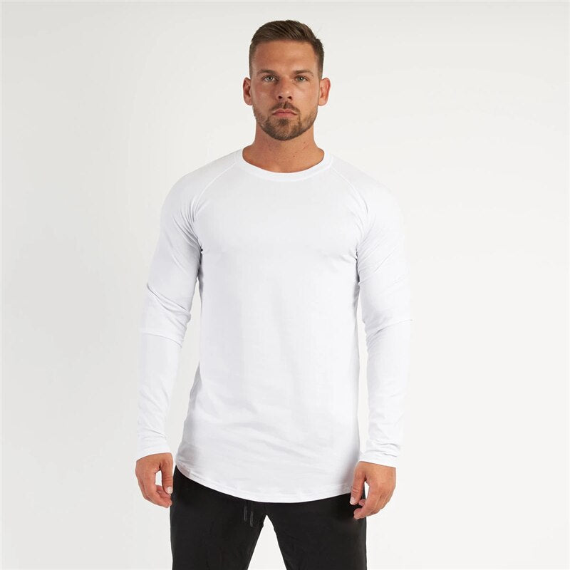 T-Shirt Men Spring Cotton T Shirt Men Solid Sports Tshirt O-neck Long Sleeve