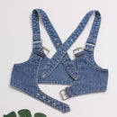 Denim Split Joint Buckle Split Joint Wide Strap Belt Personality Women Tide All-match Spring