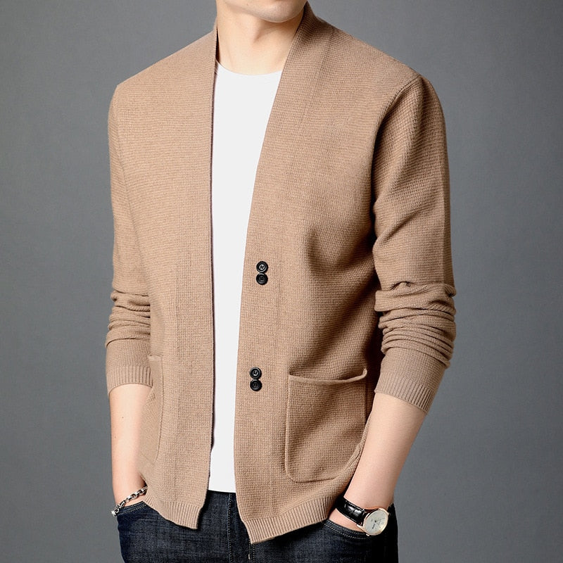 Men Sweater Cardigan Business Gentleman Casual Solid Pockets Comfortable Fit Knitting Jackets Male Coat Clothing