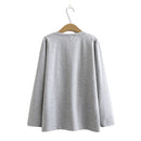 Hoody Women Neckline Notch Pleated Embroidery Loose Pullovers Mother Sweatshirts