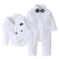 Long Sleeve White Baby Baptism Dress for Boys Romper with Double Breasted Coat Solid Newborn Children Set