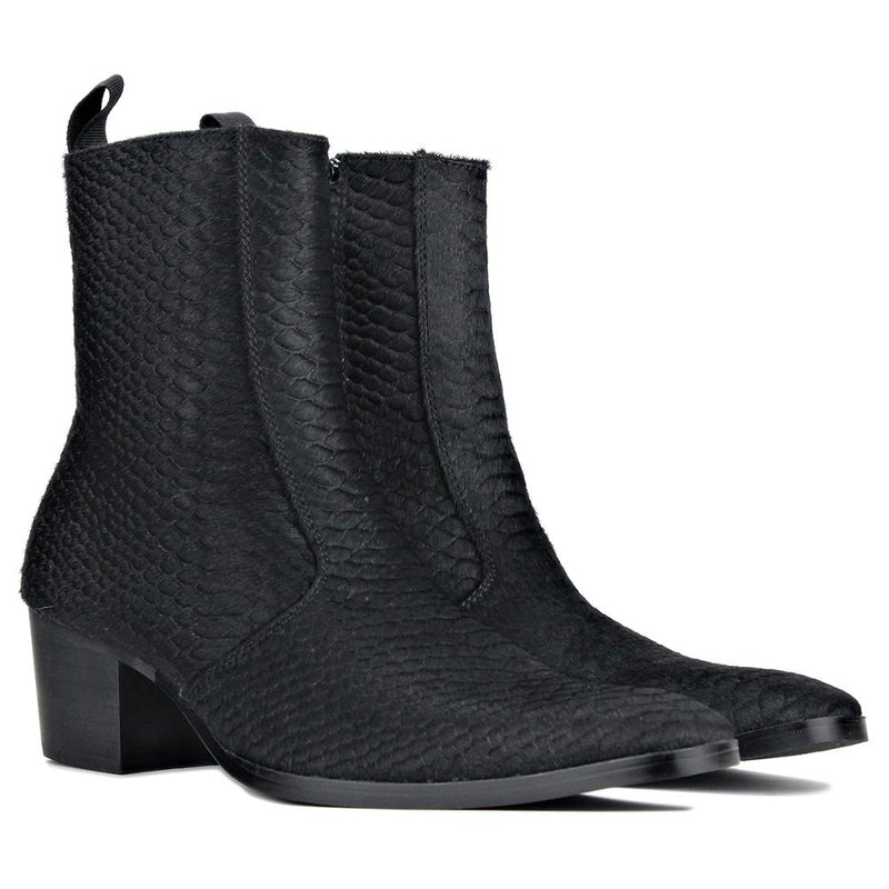Men Chelsea Ankle Boots Genuine Horse Leather Crocodilian Print Horse Hair Boot with Side Zipper Heel Boots designer footwear