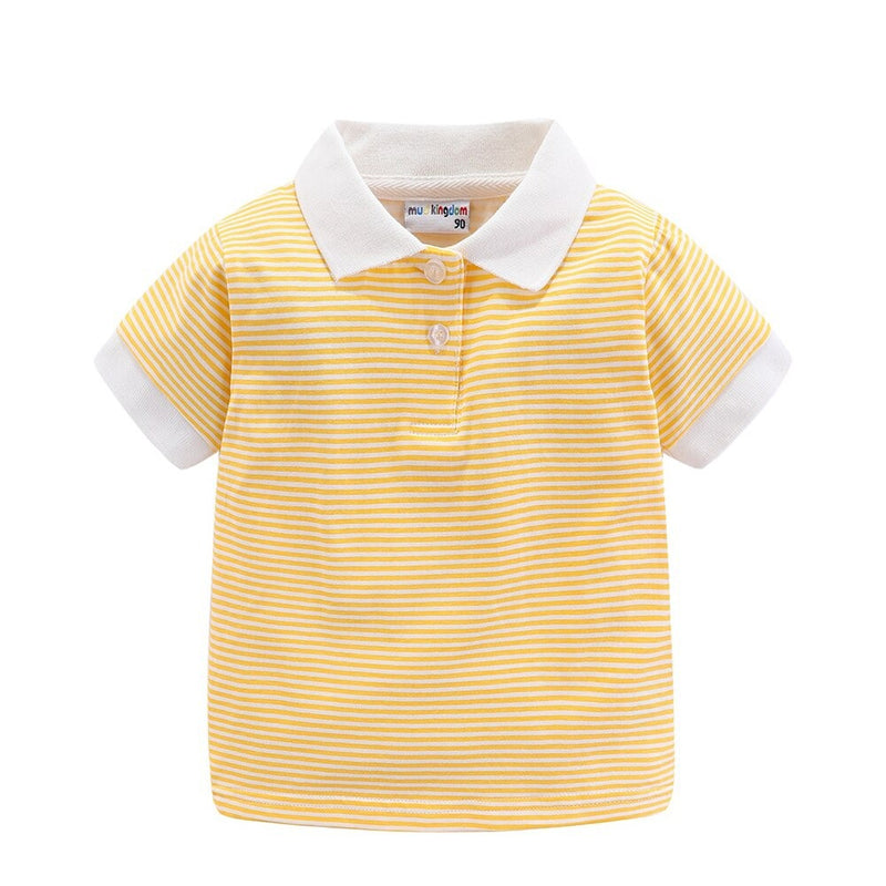 Summer Boys Girls T-Shirts Striped Turn-down Collar Adorable Tops for Kids Clothes Cotton Tees Polo Shirt