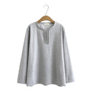 Hoody Women Neckline Notch Pleated Embroidery Loose Pullovers Mother Sweatshirts
