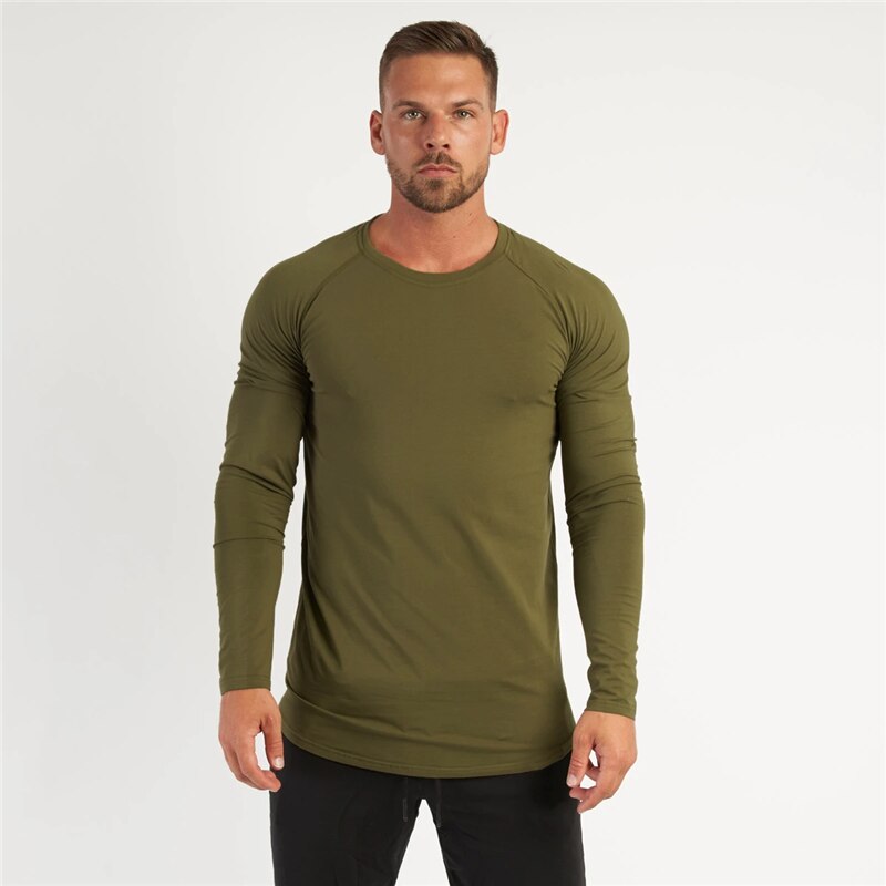 T-Shirt Men Spring Cotton T Shirt Men Solid Sports Tshirt O-neck Long Sleeve