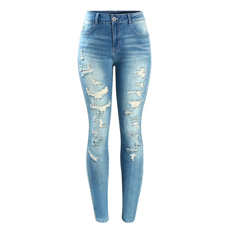 Women`s Brand New Mid High Waist Stretch Vintage Wash Ripped Skinny Denim Pants Jeans For Women