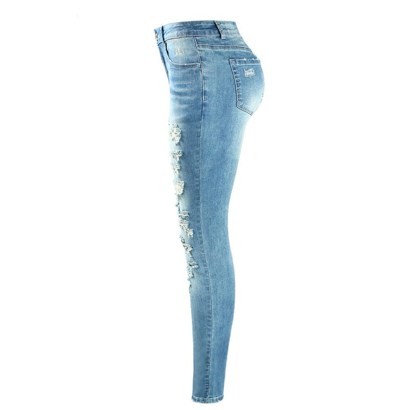 Women`s Brand New Mid High Waist Stretch Vintage Wash Ripped Skinny Denim Pants Jeans For Women