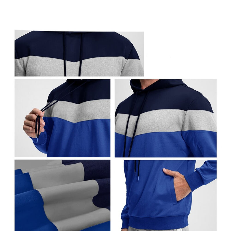 Oversize Stripe Hoodies Mens Sports Hooded Sweatshirt Workout Casual Outwear Gym Sportswear Running Pullover Tops