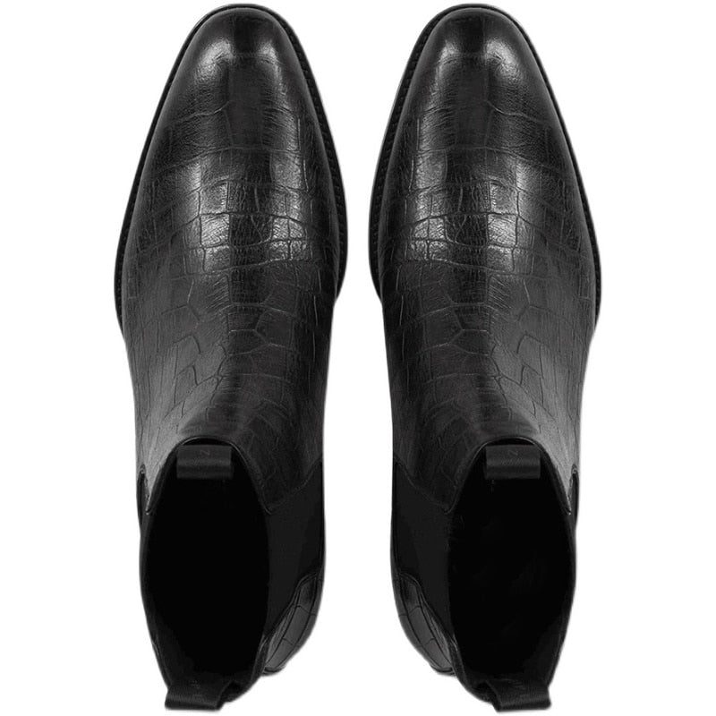 Exclusive Slip-on Paris Stone pattern catwalk wedge Leather handmade Chelsea Boots