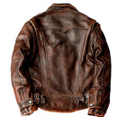 Style genuine Leather jacket Vintage brown cowhide coat Men biker jacket Leather coat