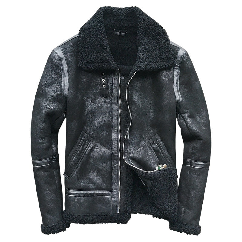 Men Genuine Leather Jacket Outerwear Mens Fur Coat Turn Down Collar Shearling Short Style Real Leather Jackets Tops Warm Coats