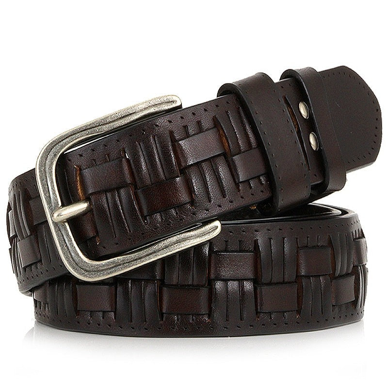 Genuine leather braided belt man male belts luxury design waist strap male jeans
