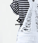 Women`s Ripped Denim Shorts Overall Jeans For Woman (White)