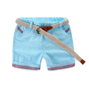 Summer Boys Shorts with Belt Plaid Elastic Waist Casual Cotton Solid Short Pants for Kids Clothes