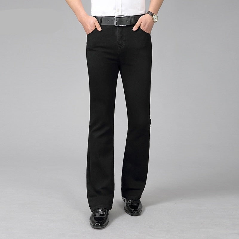 Men Spring/Summer New Micro Flare Jeans Mid-Waist Slim Black Casual Pants