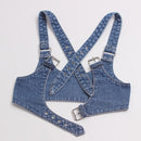 Denim Split Joint Buckle Split Joint Wide Strap Belt Personality Women Tide All-match Spring