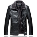 Winter Long Fleece Fur Collar Men Leather Jacket Parka Coat Overcoat Velvet Warm Casual Outwear Windbreaker