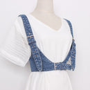 Denim Split Joint Buckle Split Joint Wide Strap Belt Personality Women Tide All-match Spring