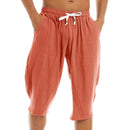 Linen Capri Long Shorts Loose Fit Men Cotton Linen Harem Shorts Below Knee Baggy Capri Yoga Fitness 3/4 Pants