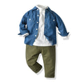 Toddler Children Clothing Spring Solid Blue Shirt White T-Shirt Green Pants 3 PCS/Set for Infant Boys Kits Casual Outfit