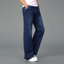 Men Summer Thin Light Weight Wide-Leg Straight Jeans Business Casual Flare Pants Black Blue