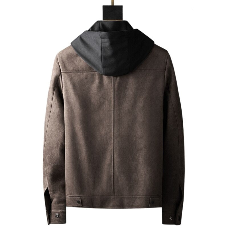 Luxury men jackets hooded elastic spring casual suede wool coats male motorcycle clothes streetwear