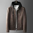Luxury men jackets hooded elastic spring casual suede wool coats male motorcycle clothes streetwear