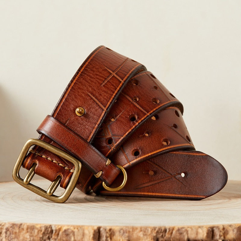Luxury Thick Genuine Leather Men Belt Double Buckle Belt Ceinture Leather Belt Men Jeans Trouser Belt For Jeans