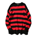 Ripped Stripe Knit Sweaters Men Hip Hop Hole Casual Pullover Sweater Male Loose Long Sleeve Sweaters Red Black