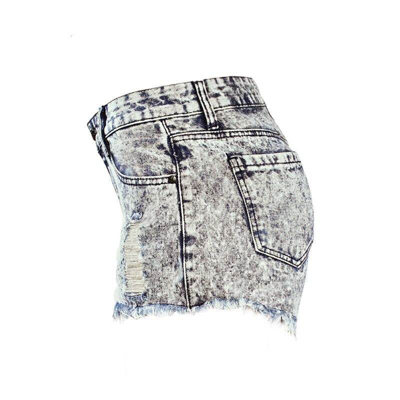 Women`s High Waist Ripped Acid Washed Denim Shorts For Woman