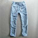 Men Summer Solid Cotton Linen Thin Straight Pants Male Casual Loose Simple Blue Khaki Trousers